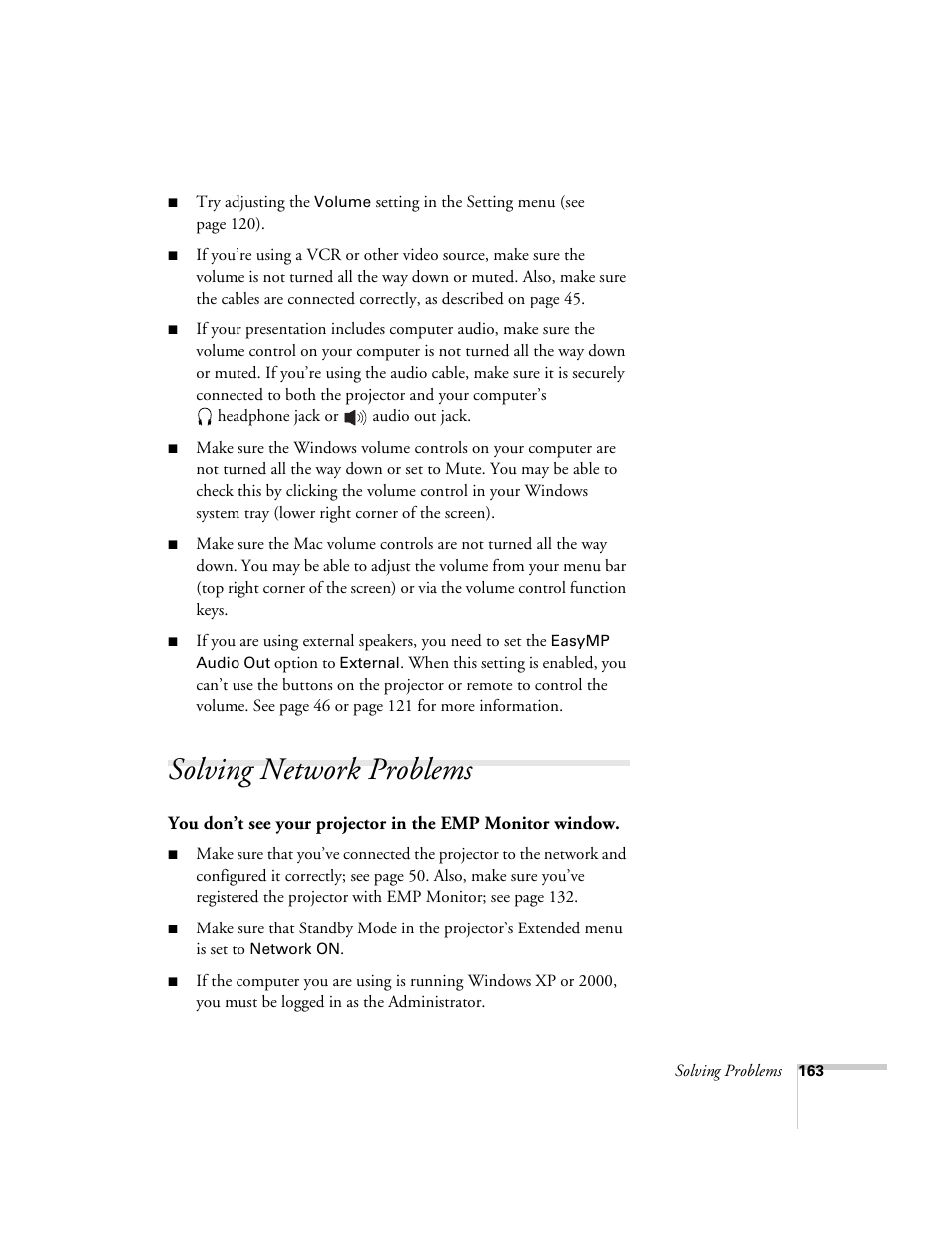 Solving network problems | Epson PowerLite 1715c User Manual | Page 163 / 202