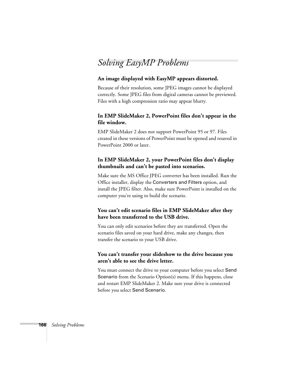 Solving easymp problems | Epson PowerLite 1715c User Manual | Page 166 / 202