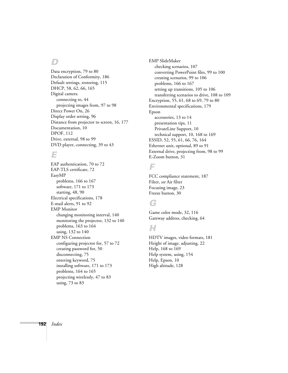 Epson PowerLite 1715c User Manual | Page 192 / 202