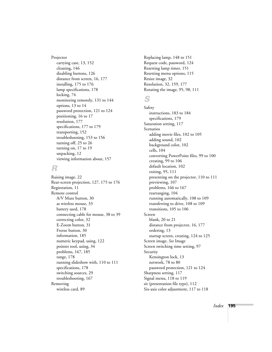 Epson PowerLite 1715c User Manual | Page 195 / 202