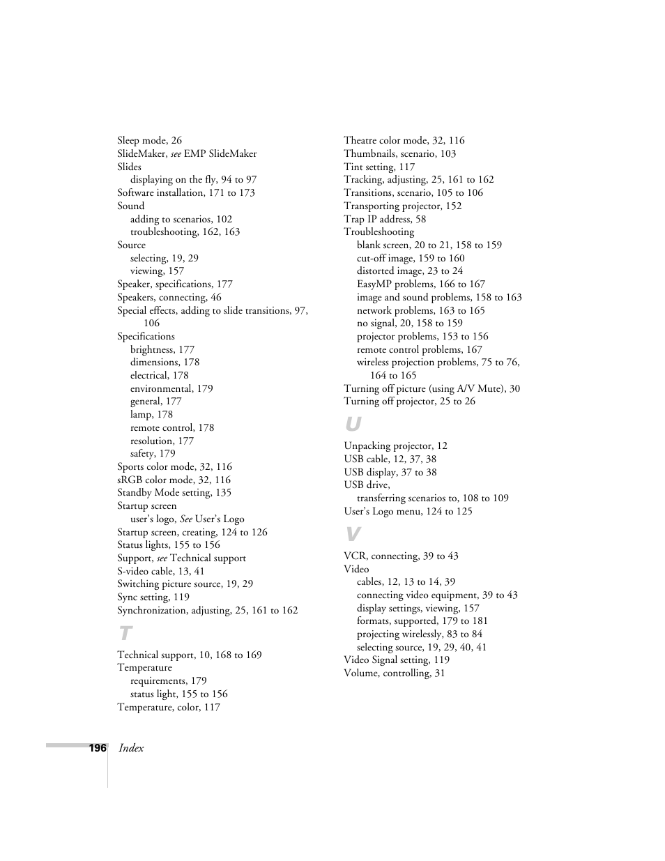 Epson PowerLite 1715c User Manual | Page 196 / 202