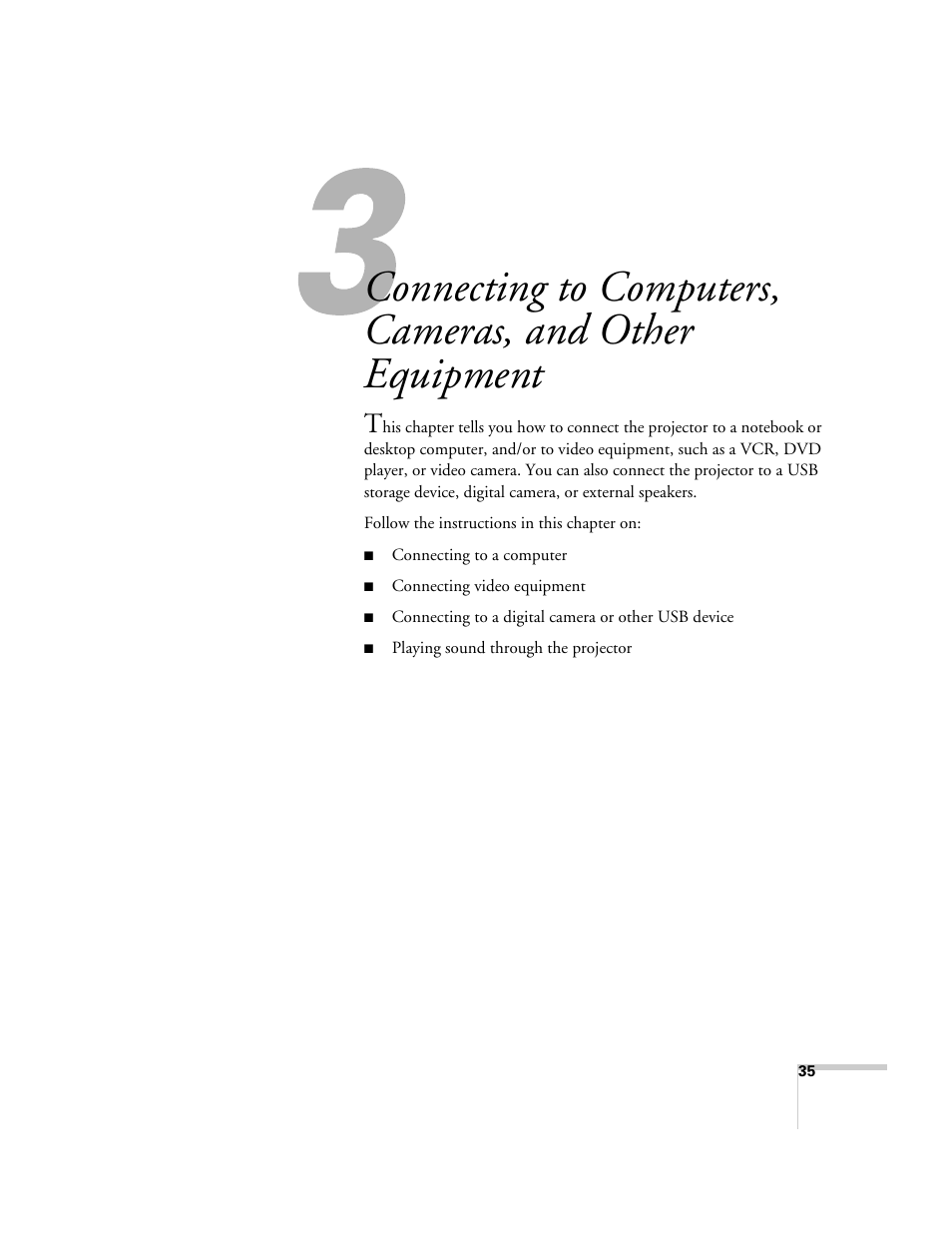 Equipment | Epson PowerLite 1715c User Manual | Page 35 / 202