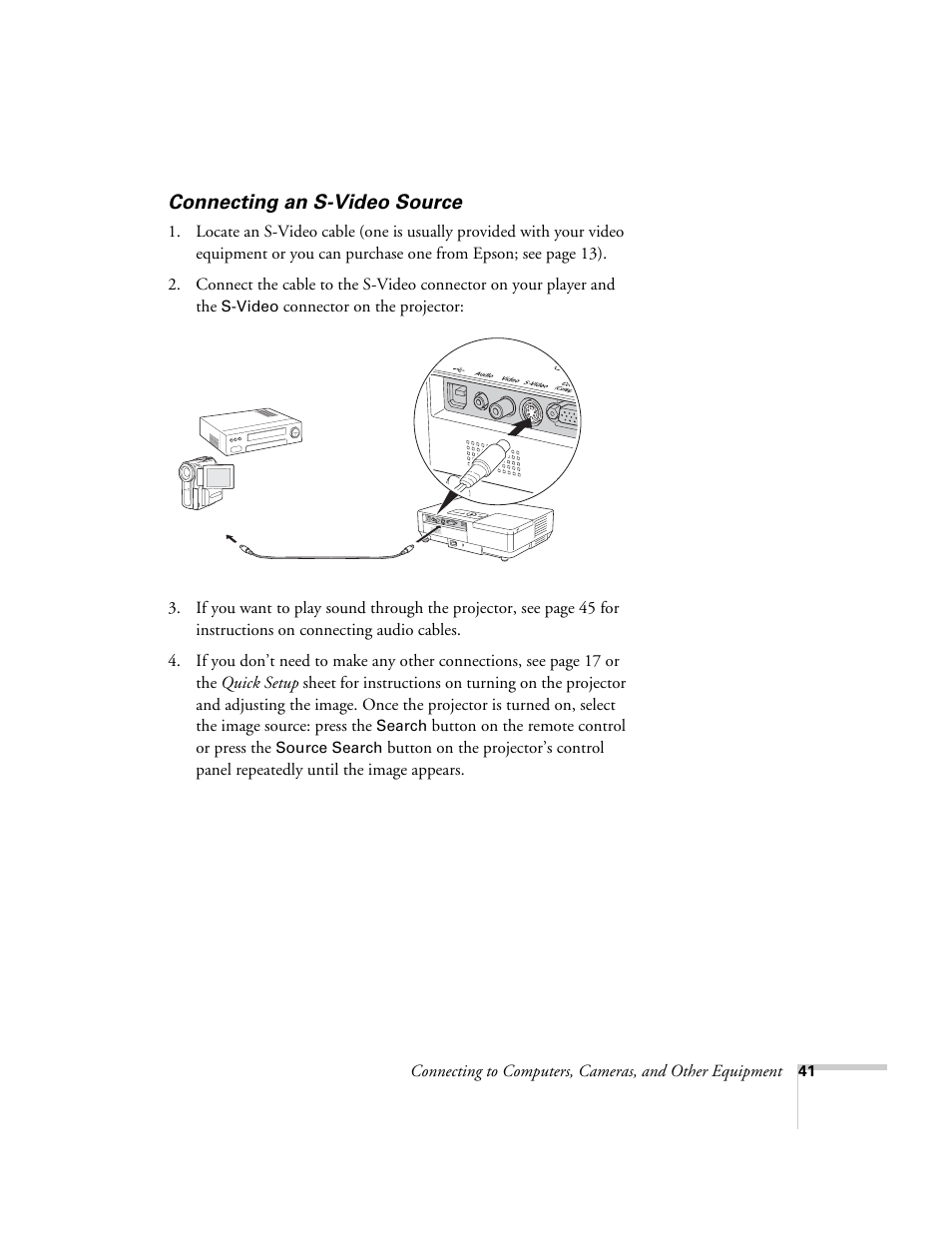 Connecting an s-video source | Epson PowerLite 1715c User Manual | Page 41 / 202