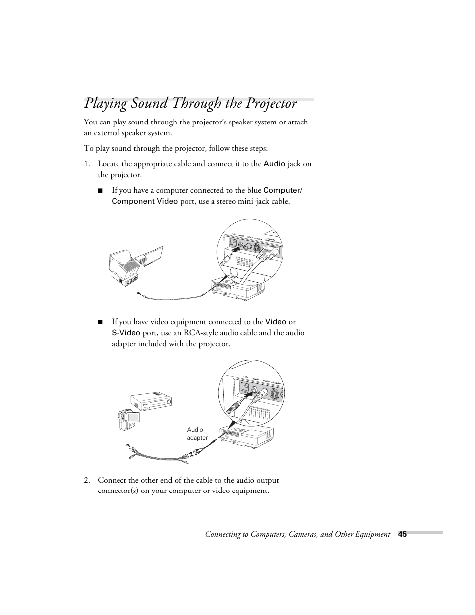 Playing sound through the projector | Epson PowerLite 1715c User Manual | Page 45 / 202