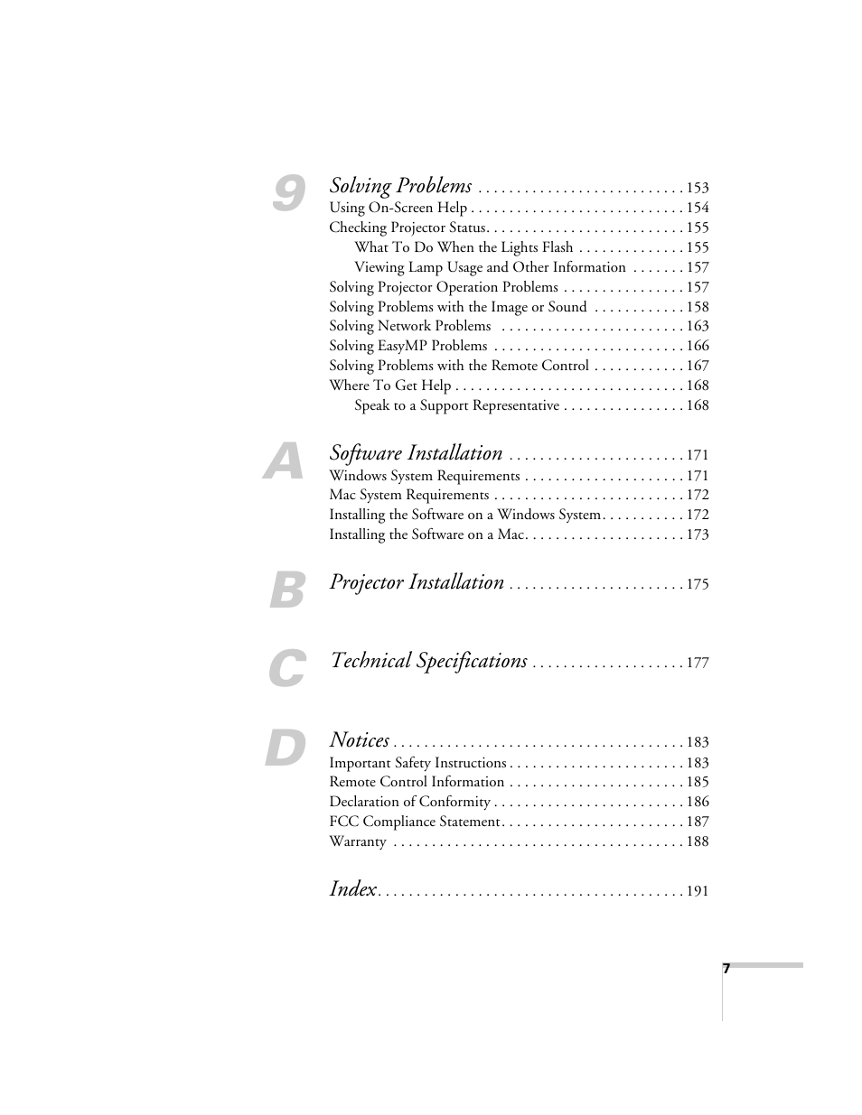 Epson PowerLite 1715c User Manual | Page 7 / 202