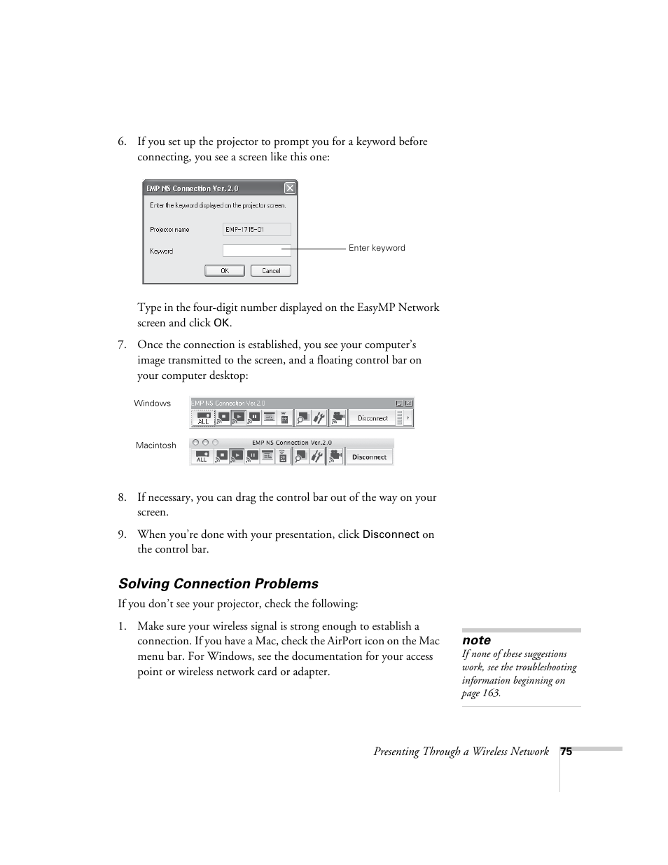 Solving connection problems | Epson PowerLite 1715c User Manual | Page 75 / 202