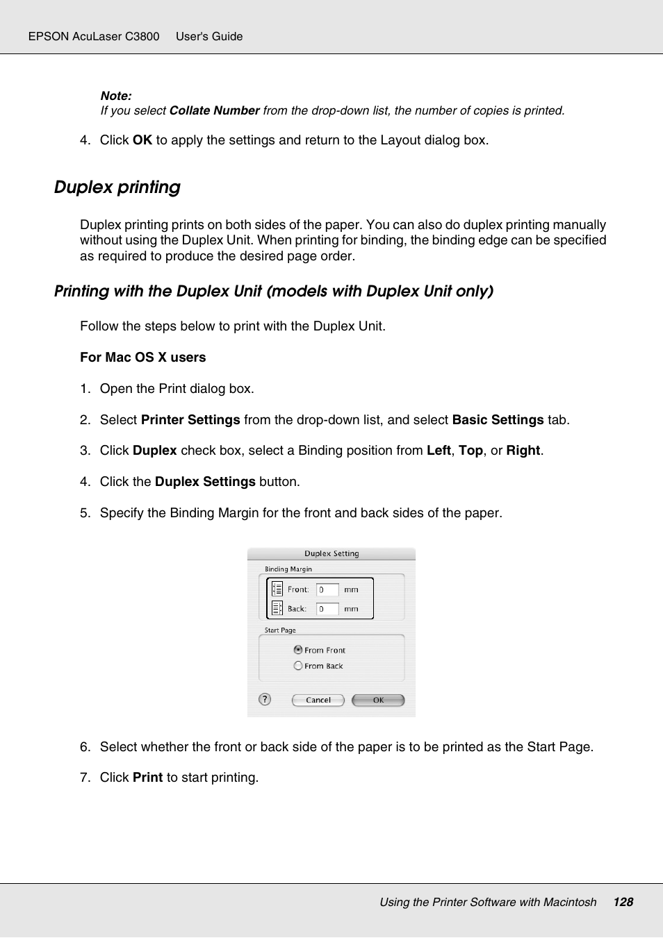 Duplex printing | Epson ACULASER C3800 User Manual | Page 128 / 302