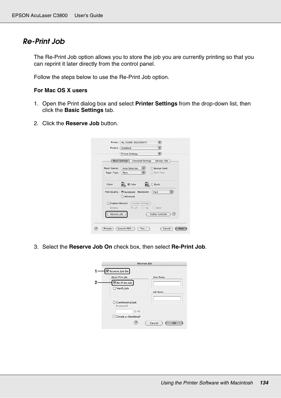 Re-print job | Epson ACULASER C3800 User Manual | Page 134 / 302