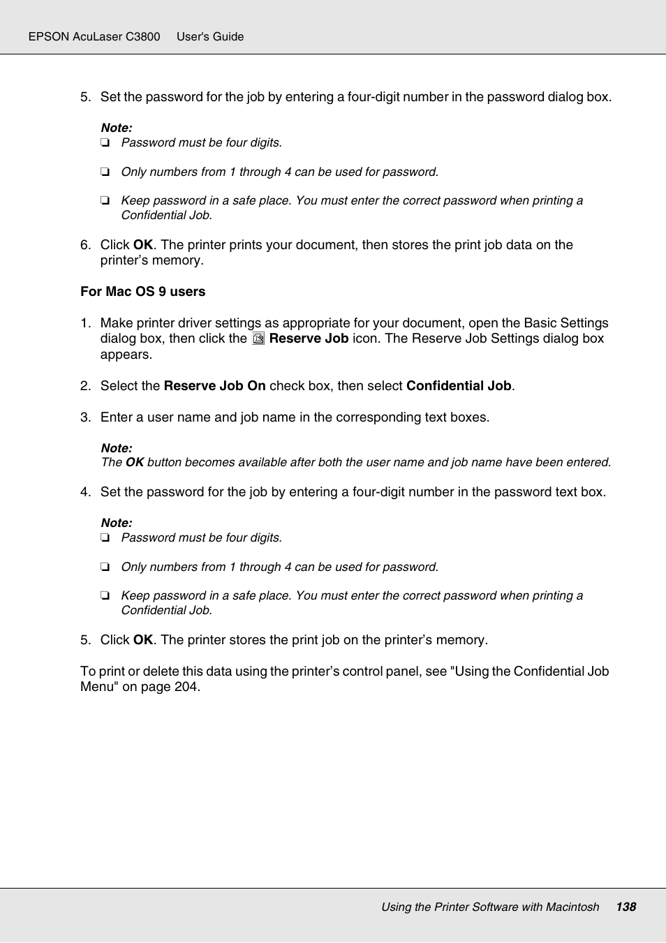 Epson ACULASER C3800 User Manual | Page 138 / 302