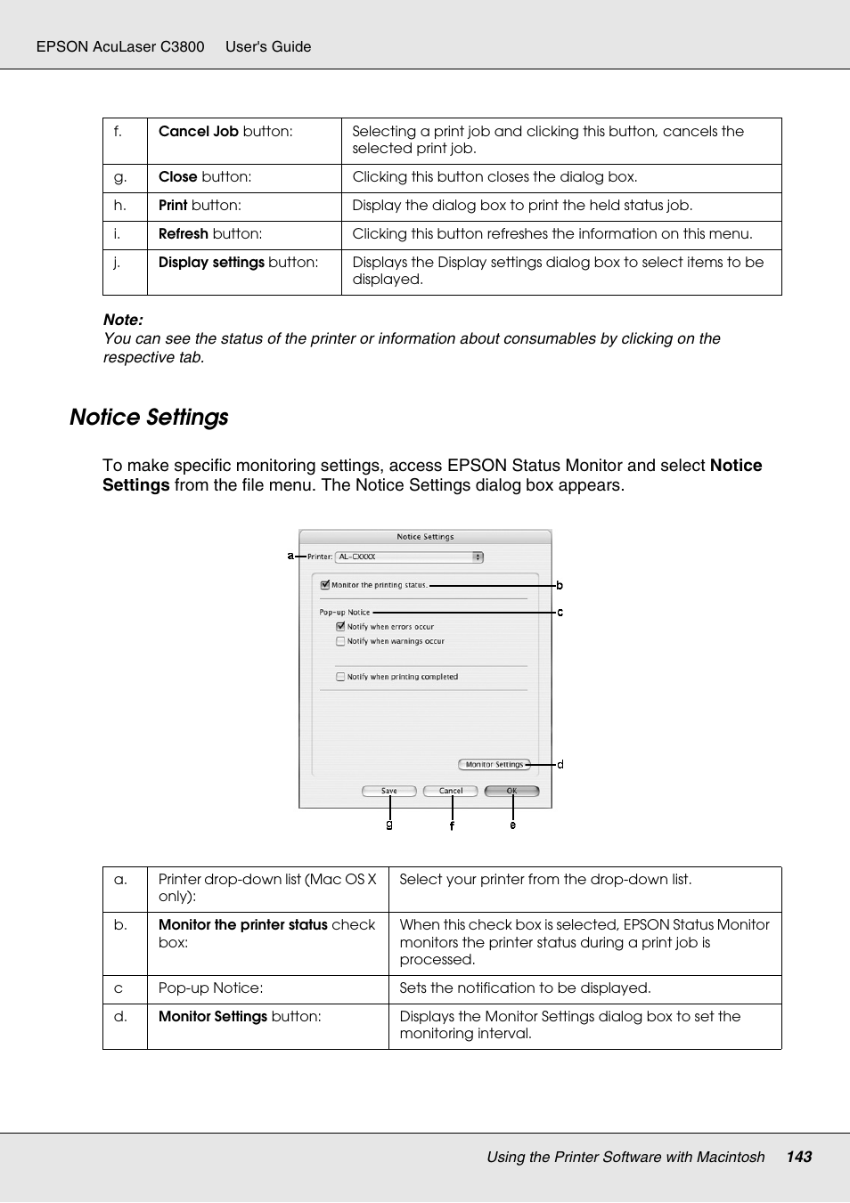 Notice settings | Epson ACULASER C3800 User Manual | Page 143 / 302