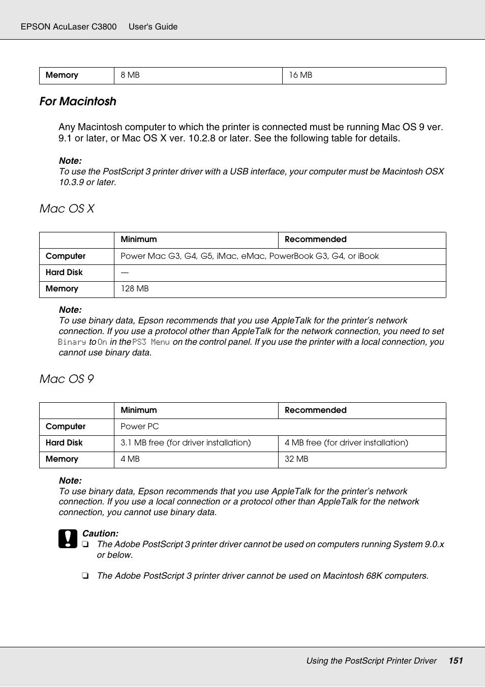 For macintosh, Mac os x, Mac os 9 | Epson ACULASER C3800 User Manual | Page 151 / 302