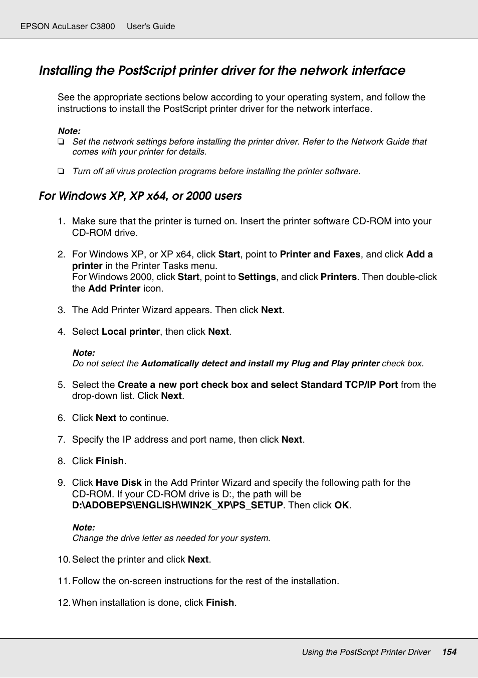 Epson ACULASER C3800 User Manual | Page 154 / 302