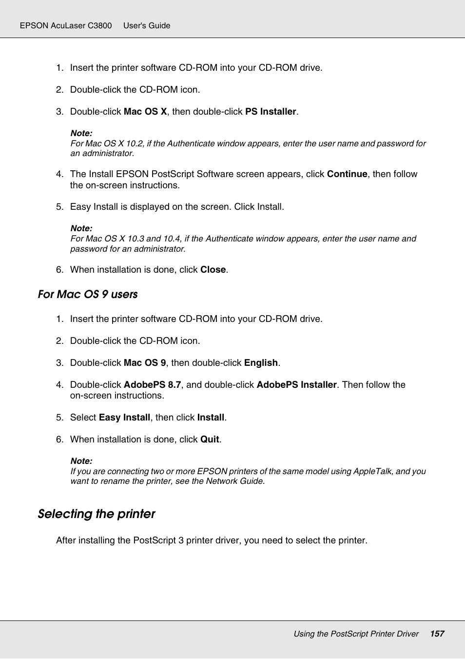 Selecting the printer | Epson ACULASER C3800 User Manual | Page 157 / 302