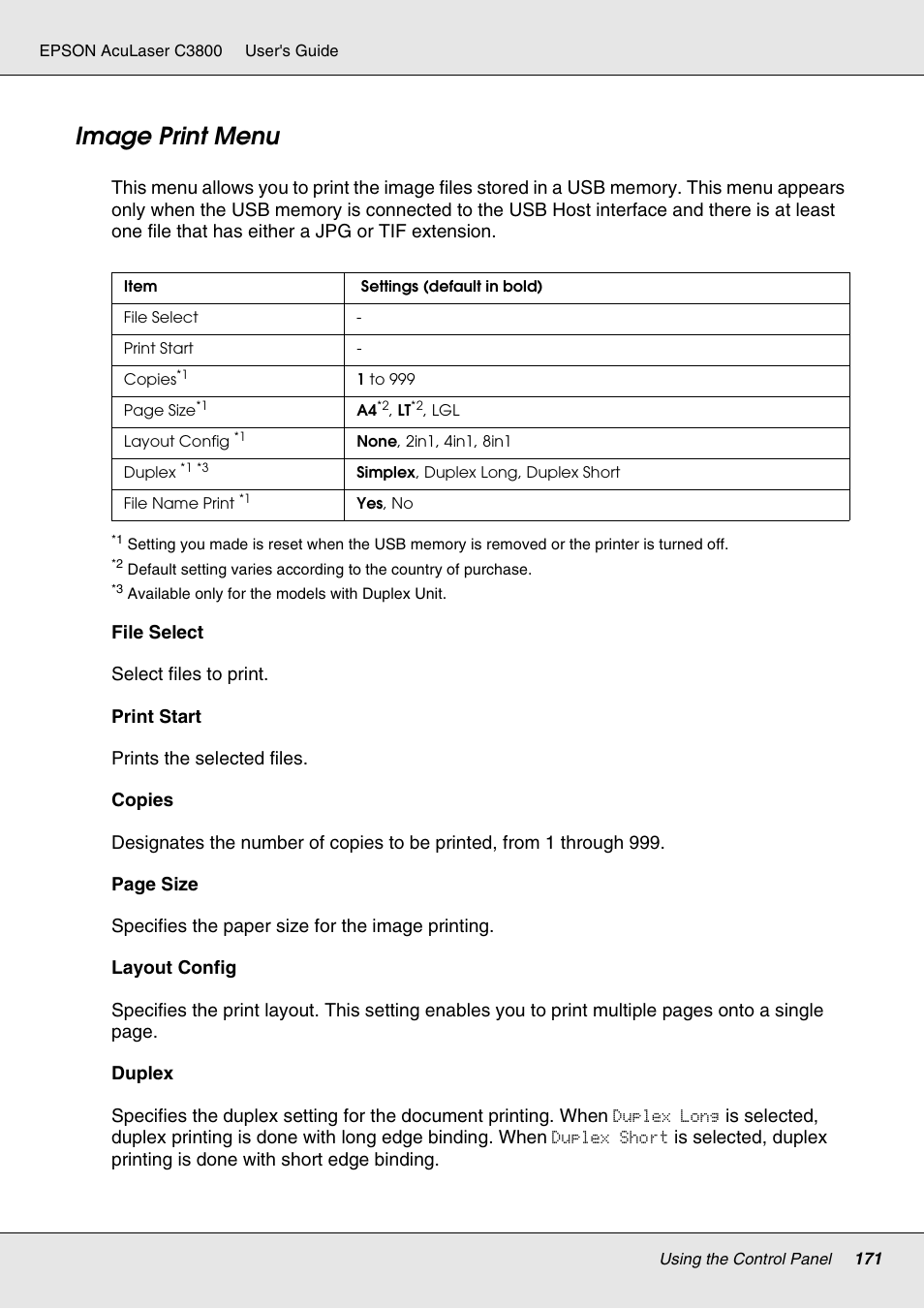 Image print menu | Epson ACULASER C3800 User Manual | Page 171 / 302
