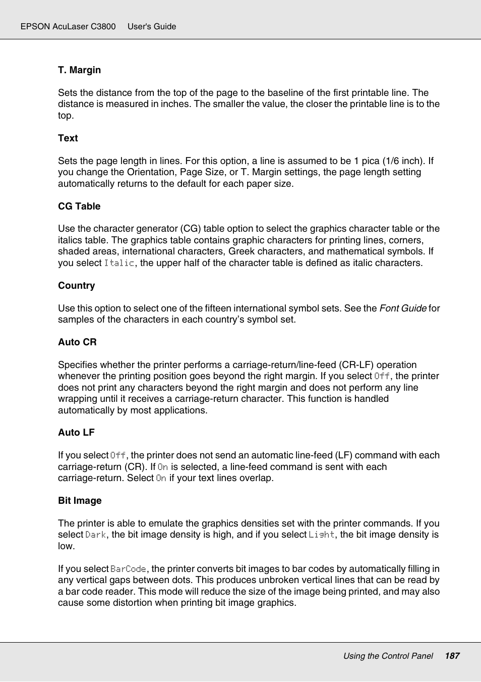 Epson ACULASER C3800 User Manual | Page 187 / 302