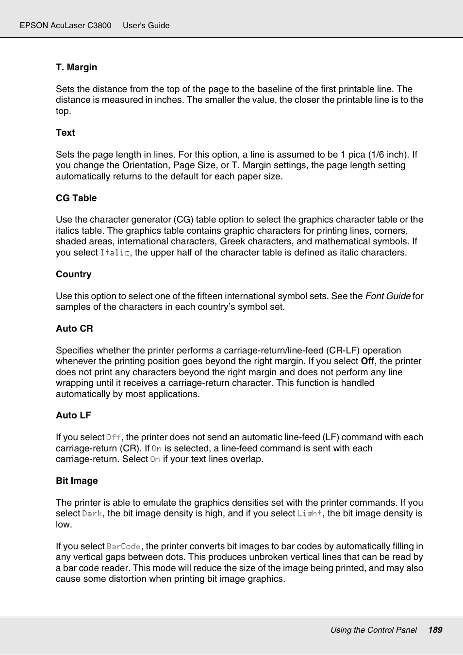 Epson ACULASER C3800 User Manual | Page 189 / 302
