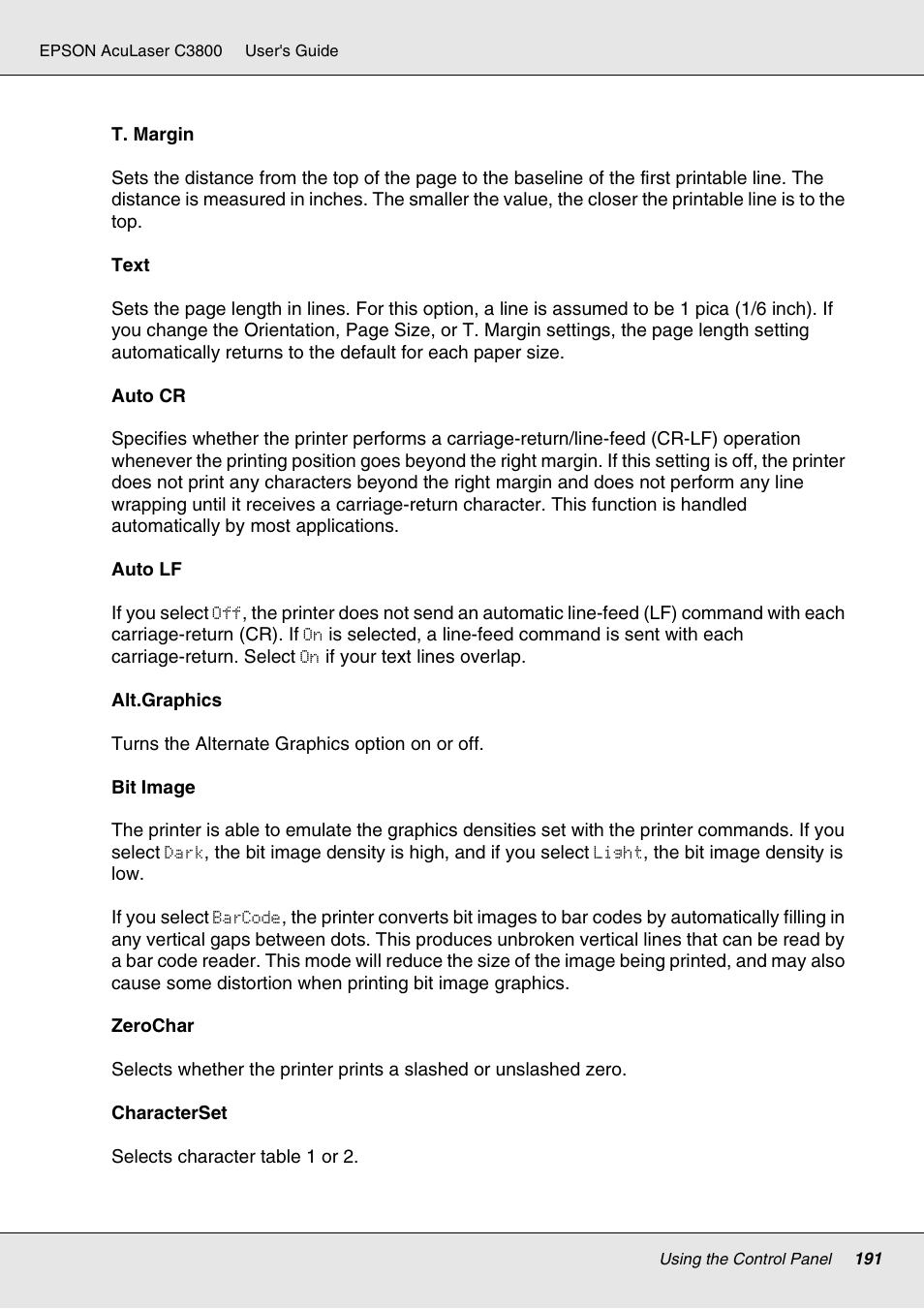 Epson ACULASER C3800 User Manual | Page 191 / 302