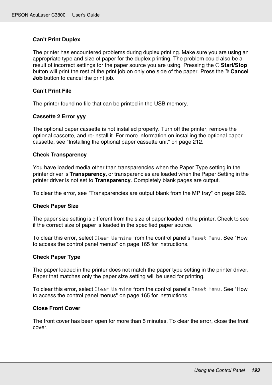 Epson ACULASER C3800 User Manual | Page 193 / 302