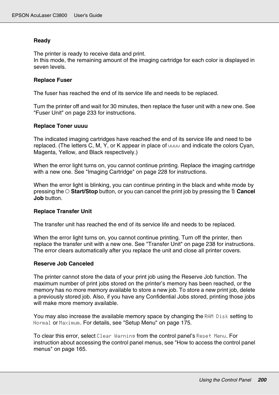 Epson ACULASER C3800 User Manual | Page 200 / 302