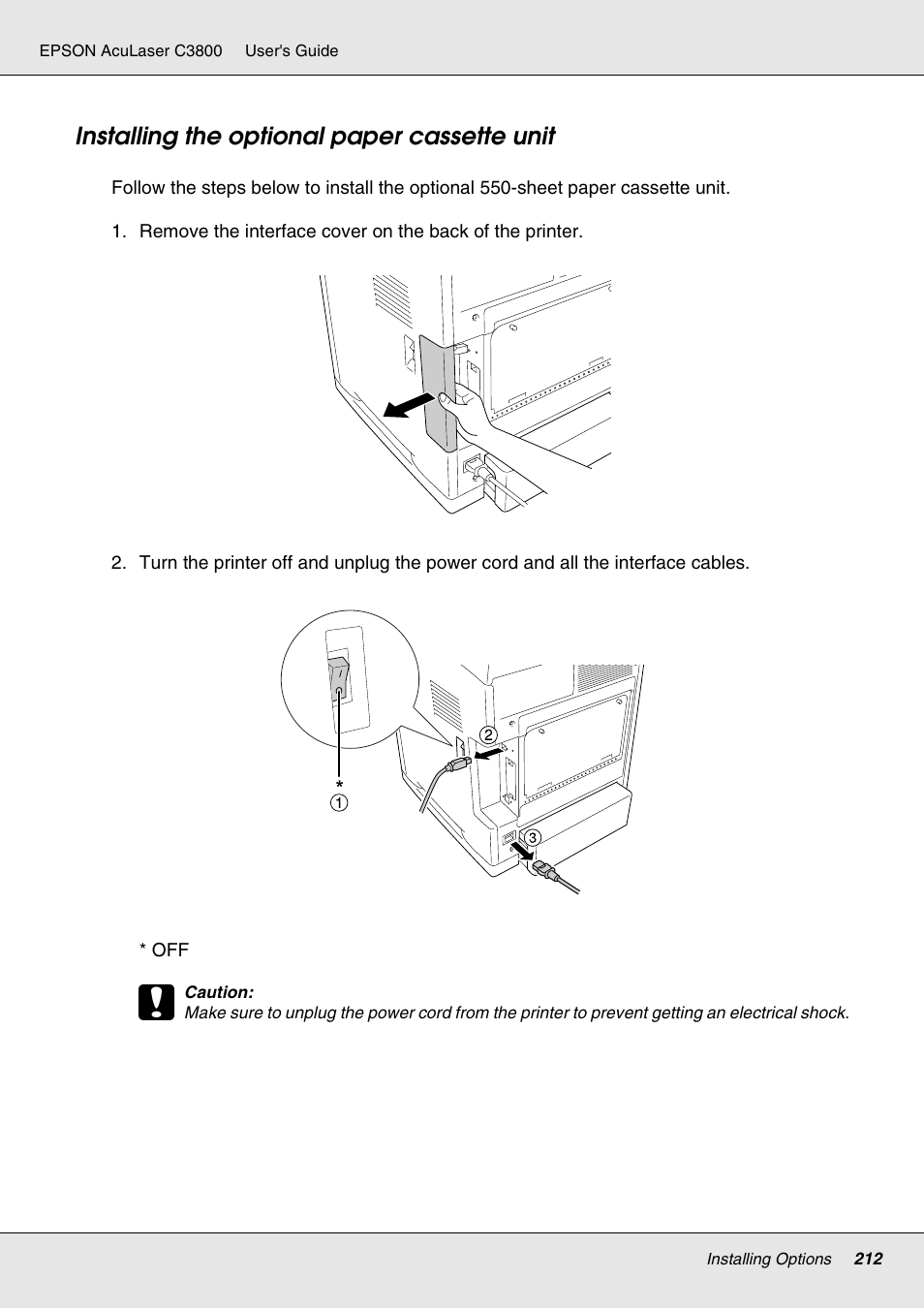 Installing the optional paper cassette unit | Epson ACULASER C3800 User Manual | Page 212 / 302