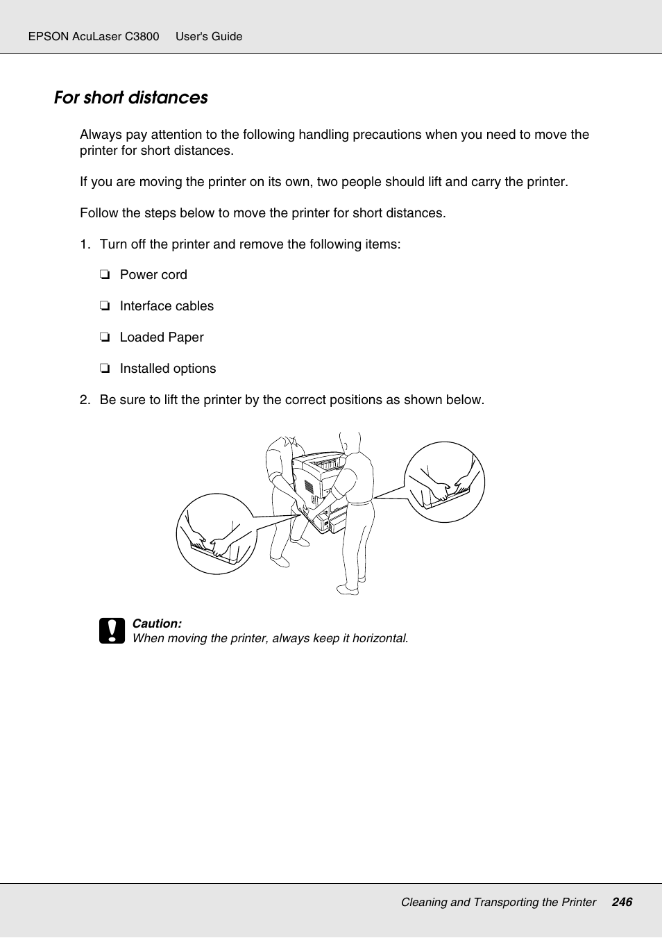 For short distances | Epson ACULASER C3800 User Manual | Page 246 / 302