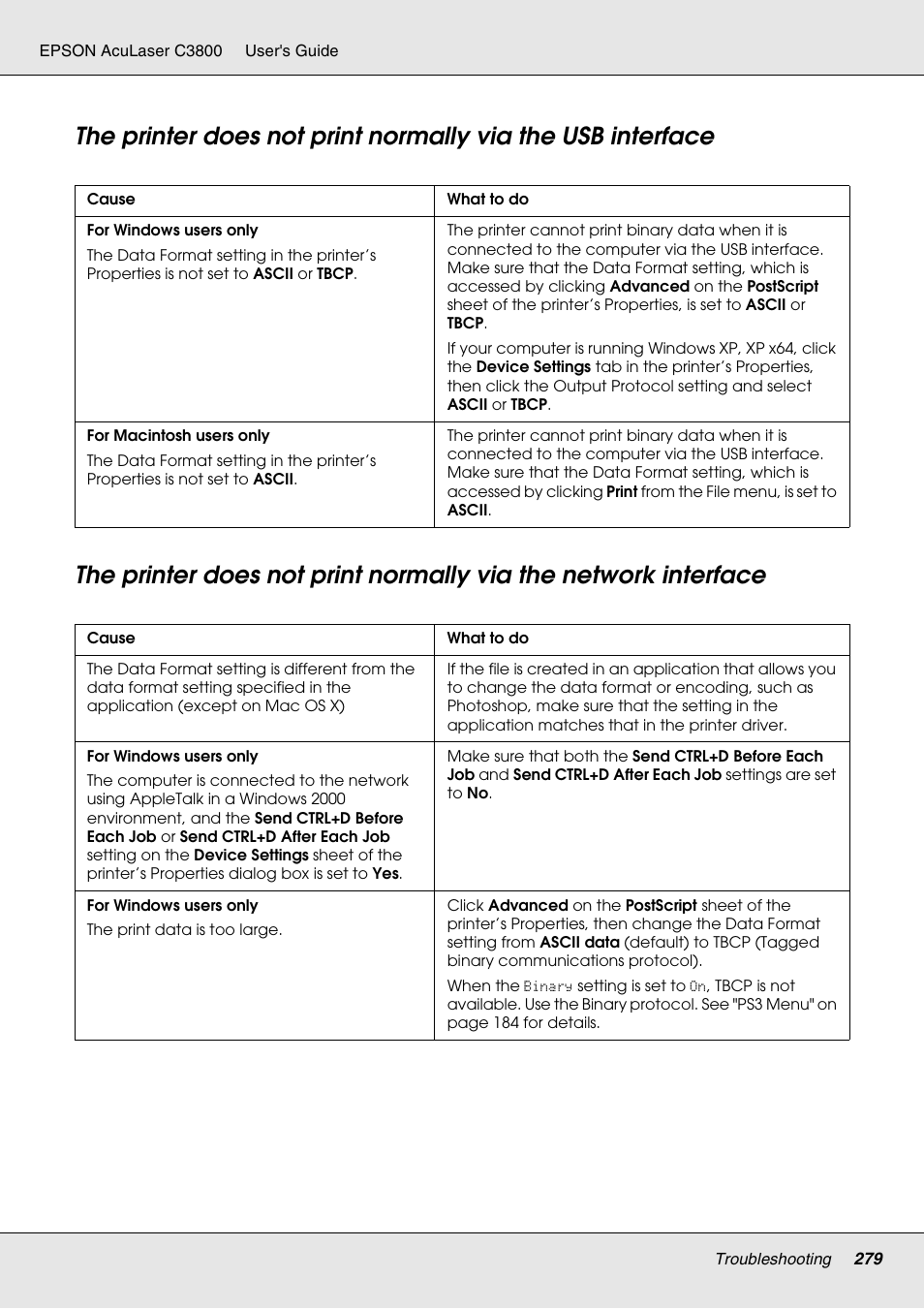 Epson ACULASER C3800 User Manual | Page 279 / 302