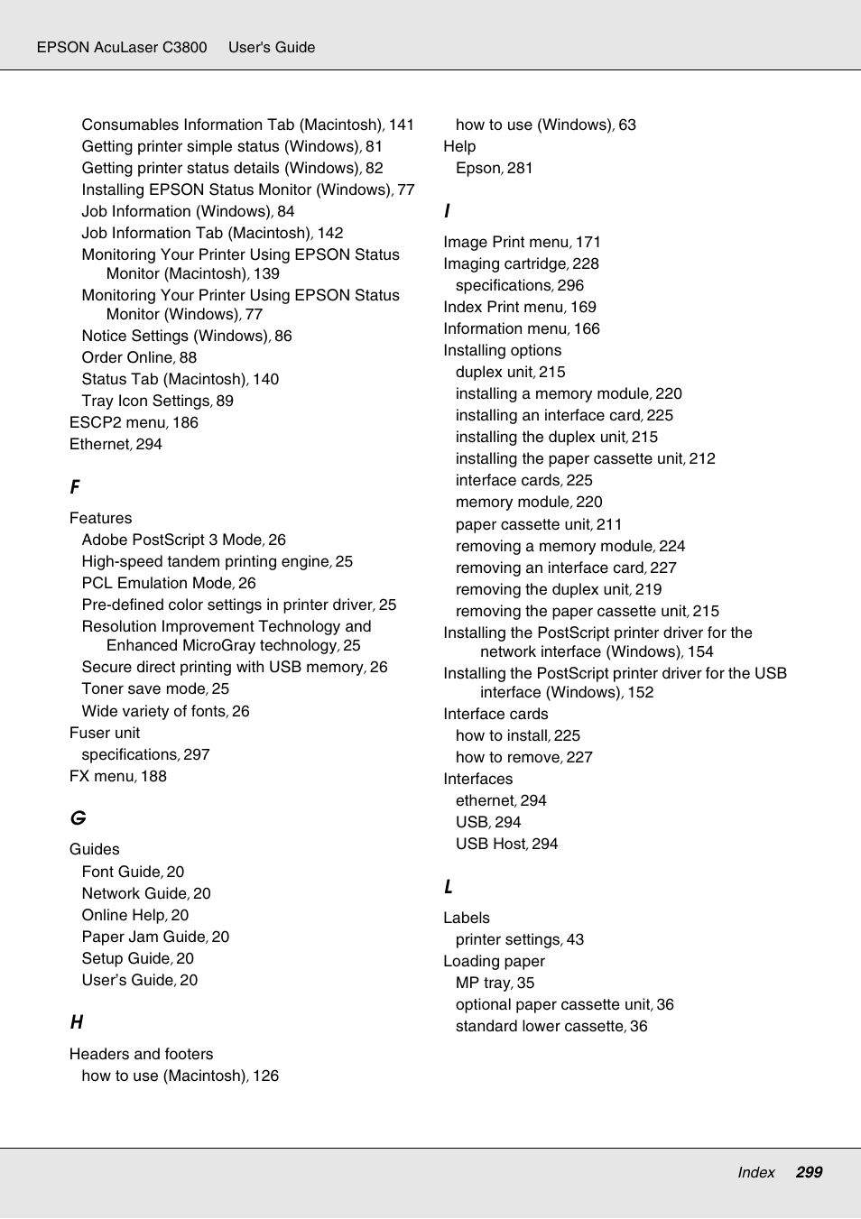 Epson ACULASER C3800 User Manual | Page 299 / 302