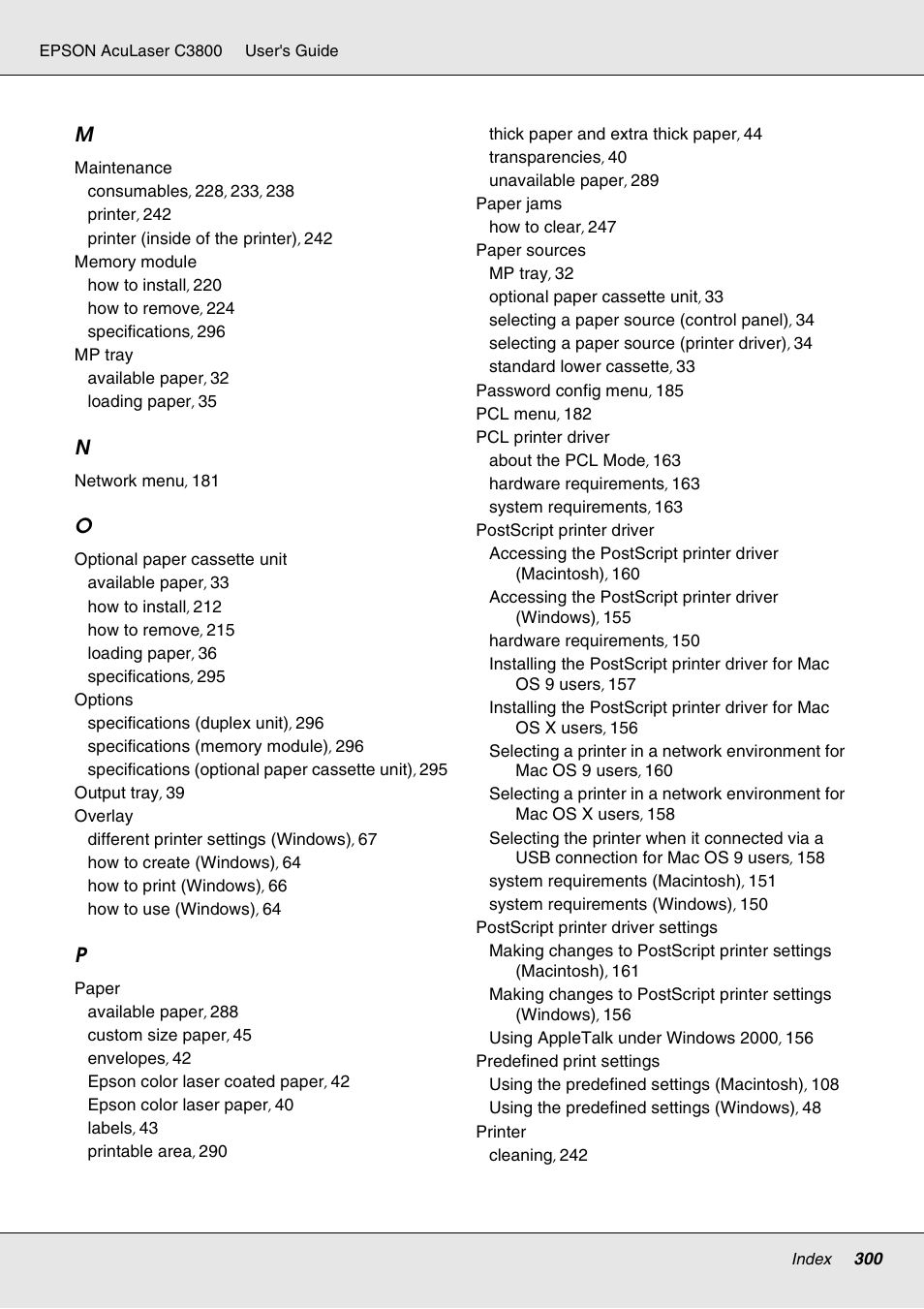 Epson ACULASER C3800 User Manual | Page 300 / 302