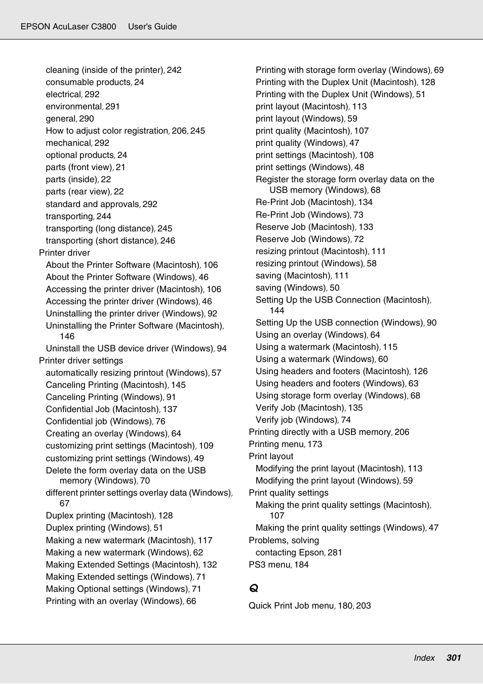 Epson ACULASER C3800 User Manual | Page 301 / 302