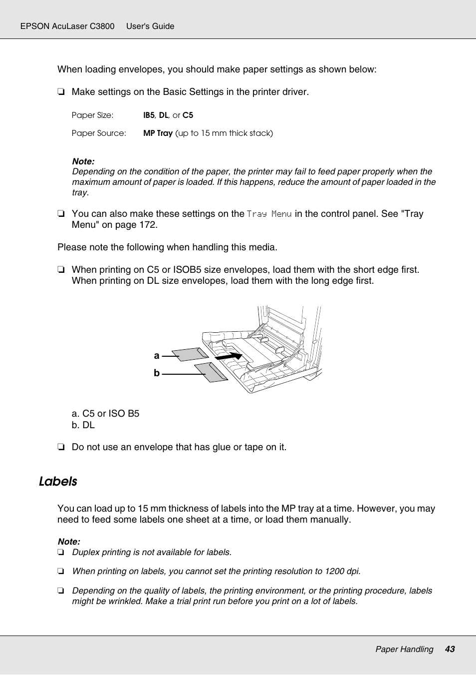 Labels | Epson ACULASER C3800 User Manual | Page 43 / 302