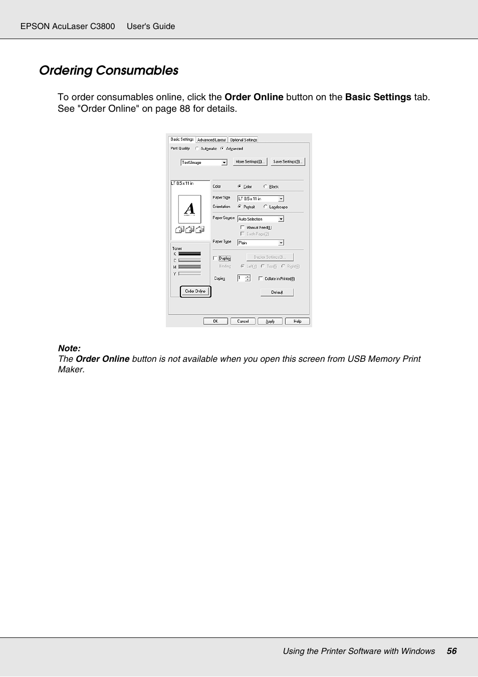 Ordering consumables | Epson ACULASER C3800 User Manual | Page 56 / 302