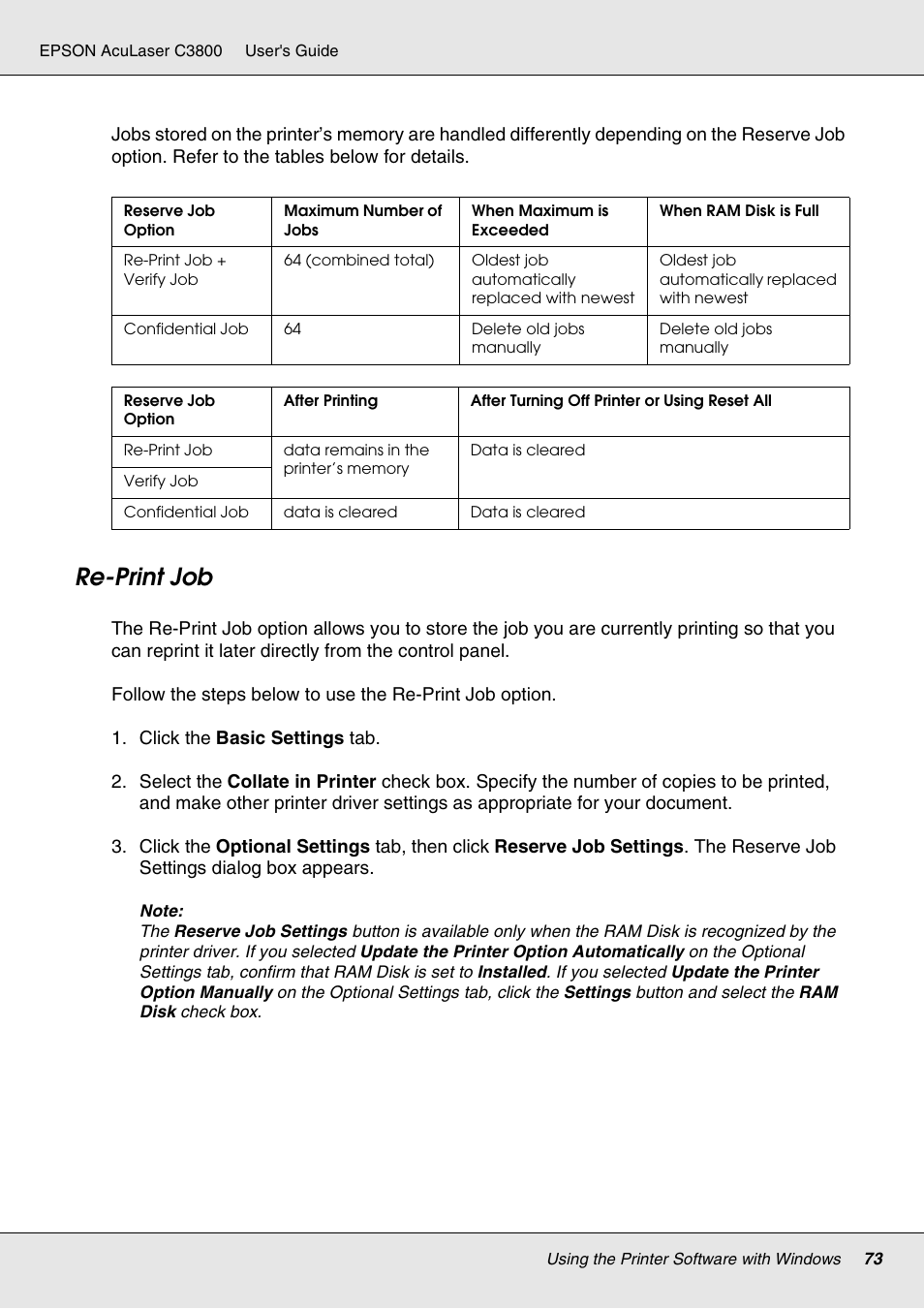 Re-print job | Epson ACULASER C3800 User Manual | Page 73 / 302