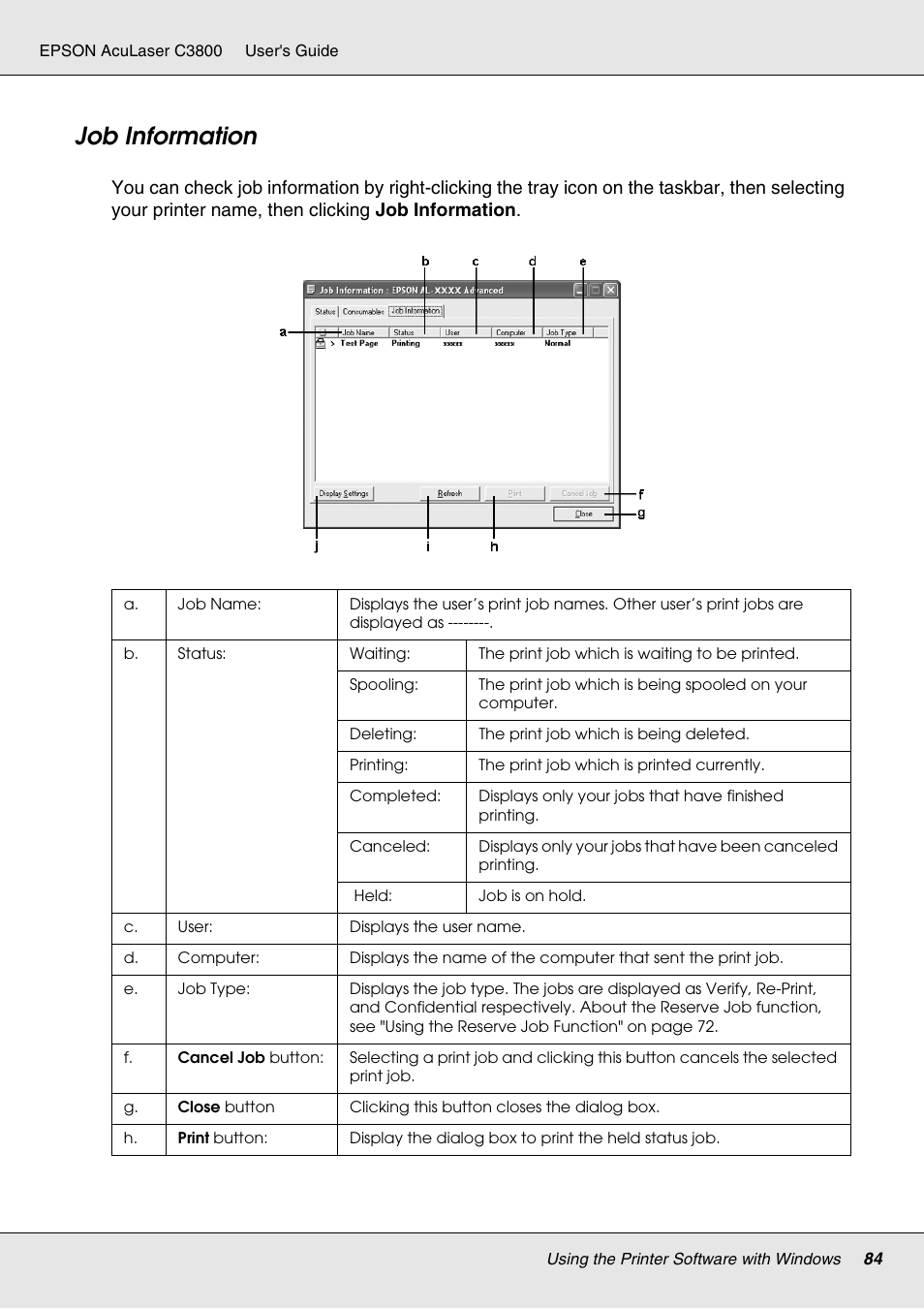 Job information | Epson ACULASER C3800 User Manual | Page 84 / 302