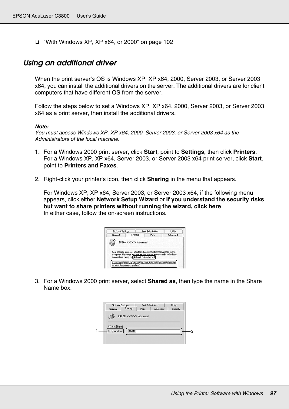 Using an additional driver, Using an | Epson ACULASER C3800 User Manual | Page 97 / 302