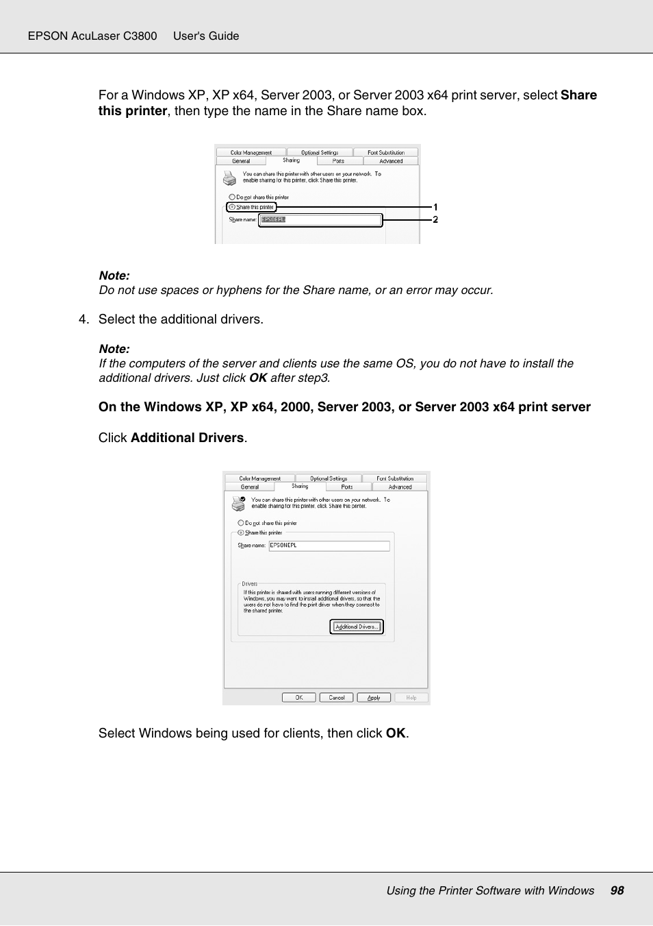 Epson ACULASER C3800 User Manual | Page 98 / 302