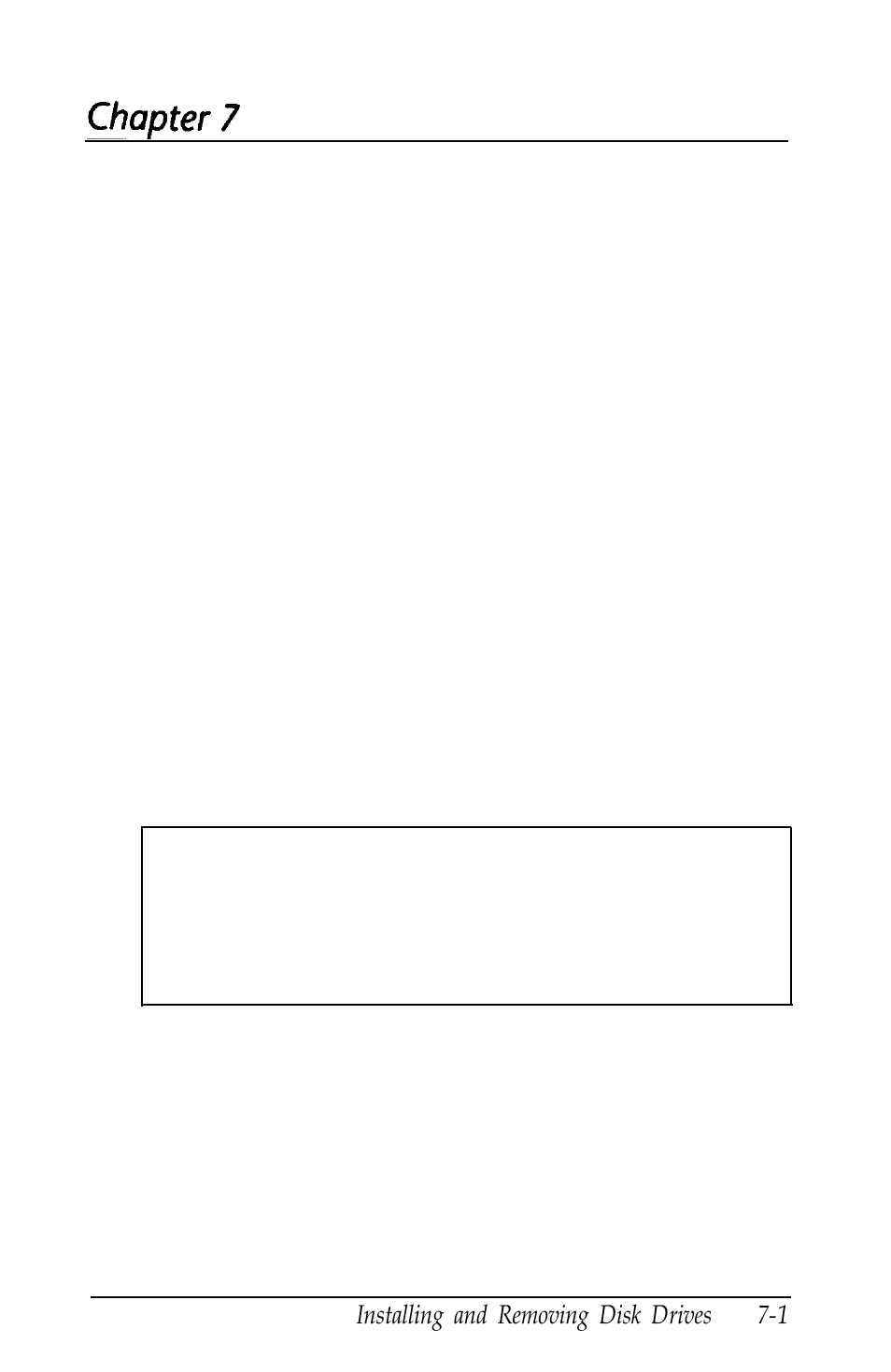 Chap-7 installing and removing disk drives, Installing and removing disk drives | Epson Equity 320SX PLUS User Manual | Page 129 / 230