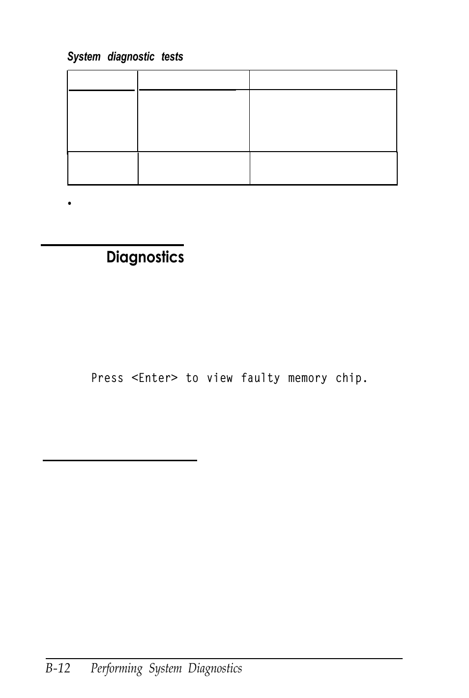 Memory diagnostics, Hard disk diognostics, B-12 | Epson Equity 320SX PLUS User Manual | Page 172 / 230