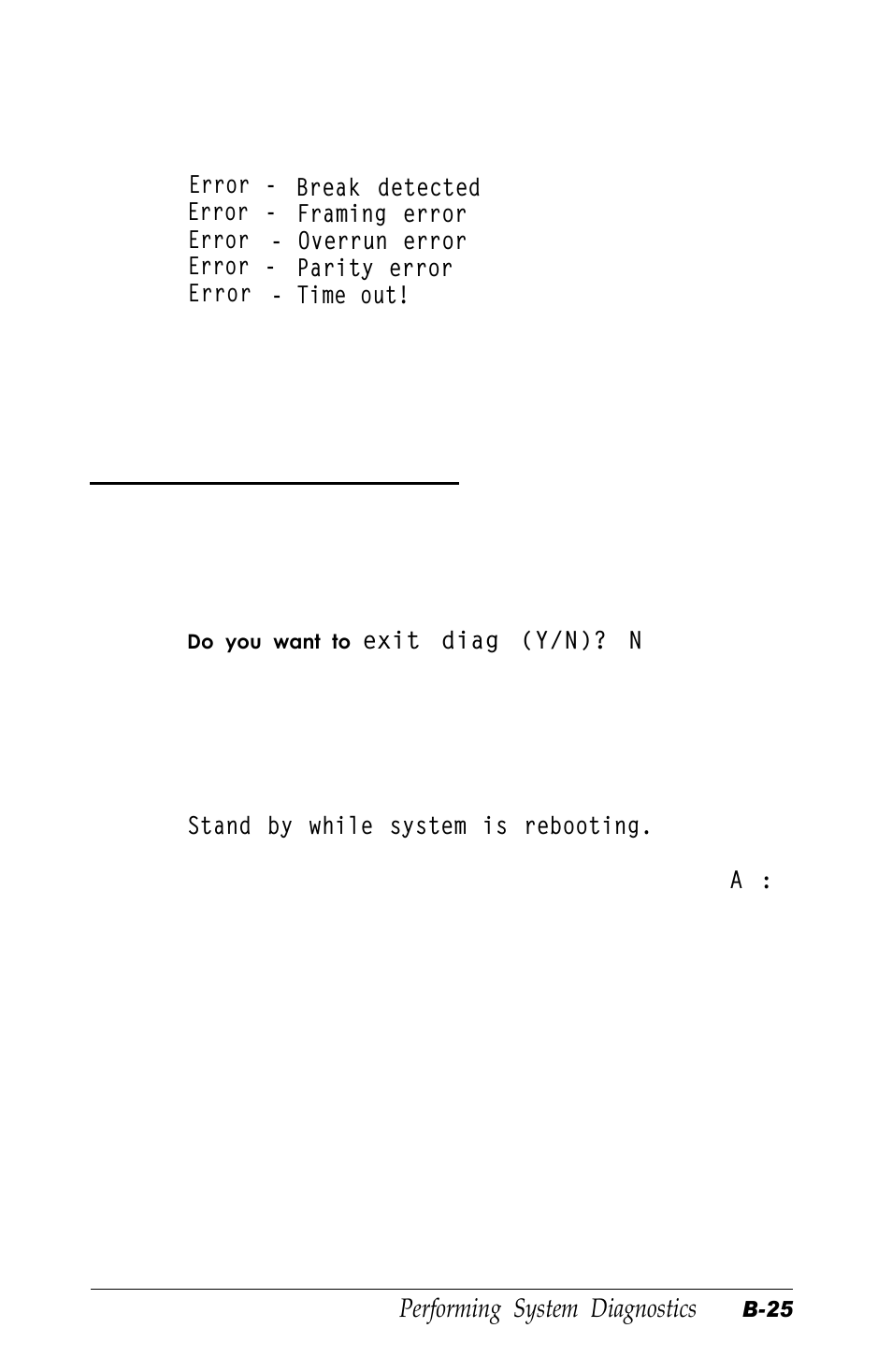 Exiting system diagnostics, B-25 | Epson Equity 320SX PLUS User Manual | Page 185 / 230