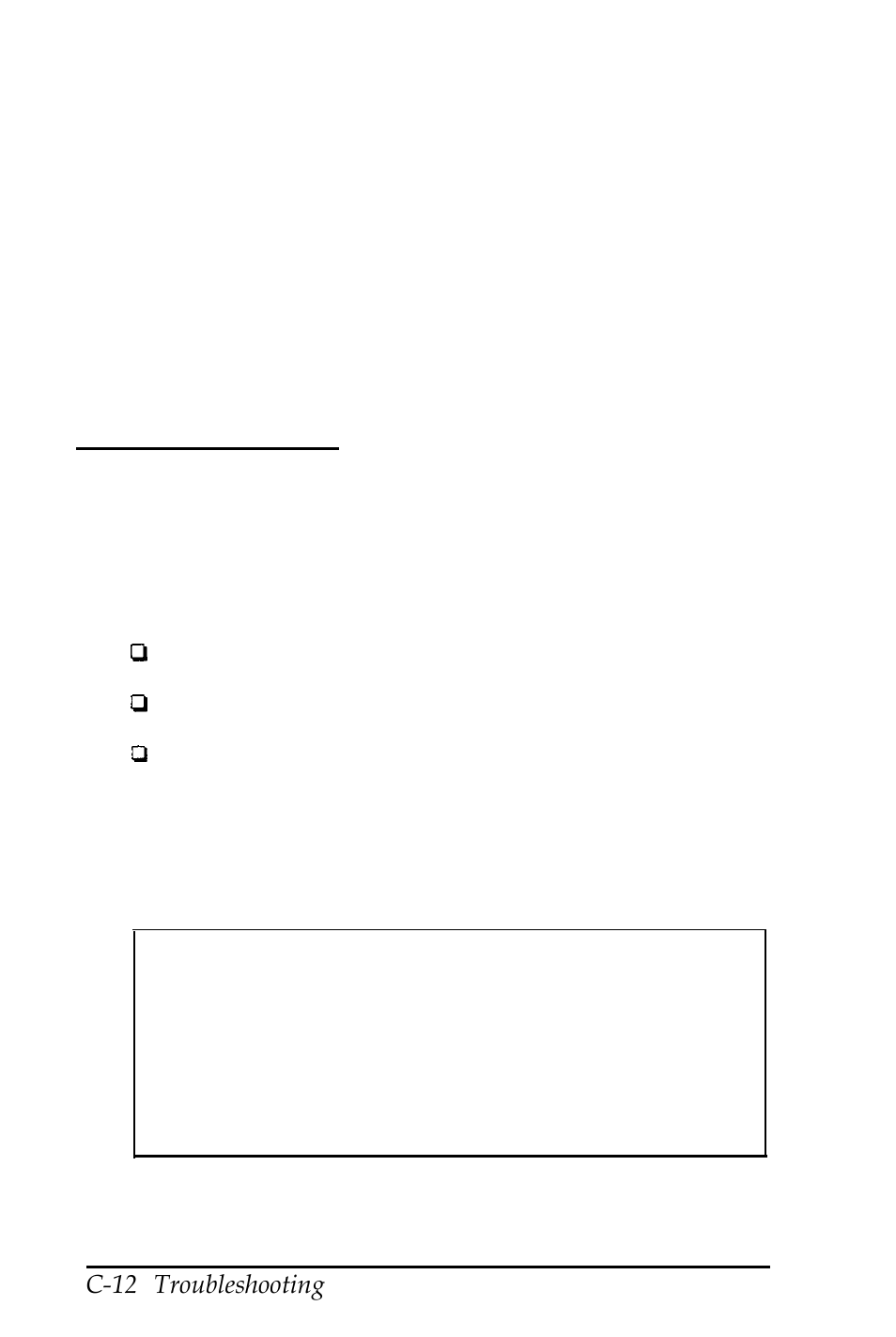 Hard disk problems, C-12 | Epson Equity 320SX PLUS User Manual | Page 197 / 230