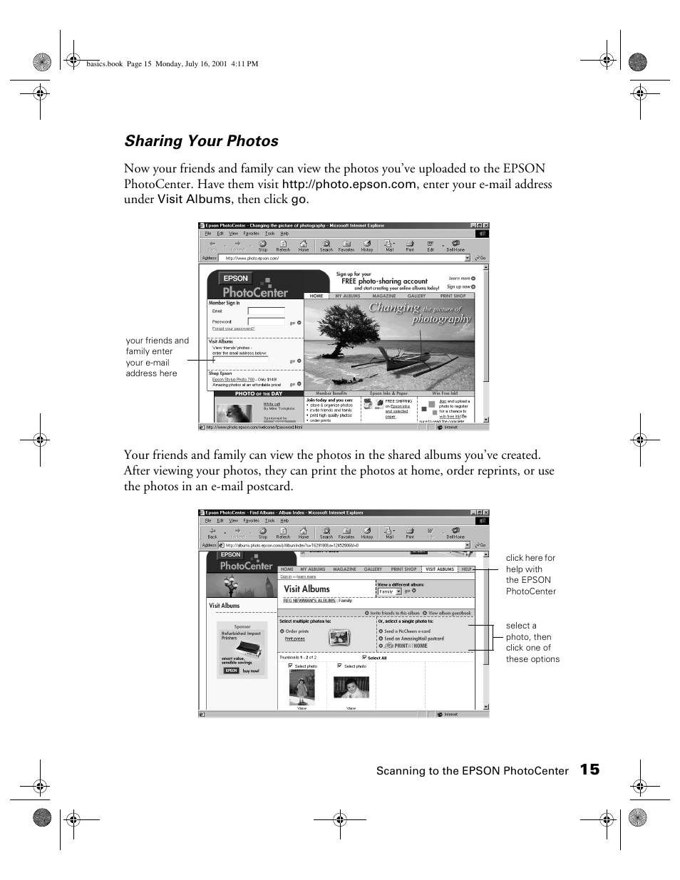 15 sharing your photos | Epson 1250 User Manual | Page 19 / 48