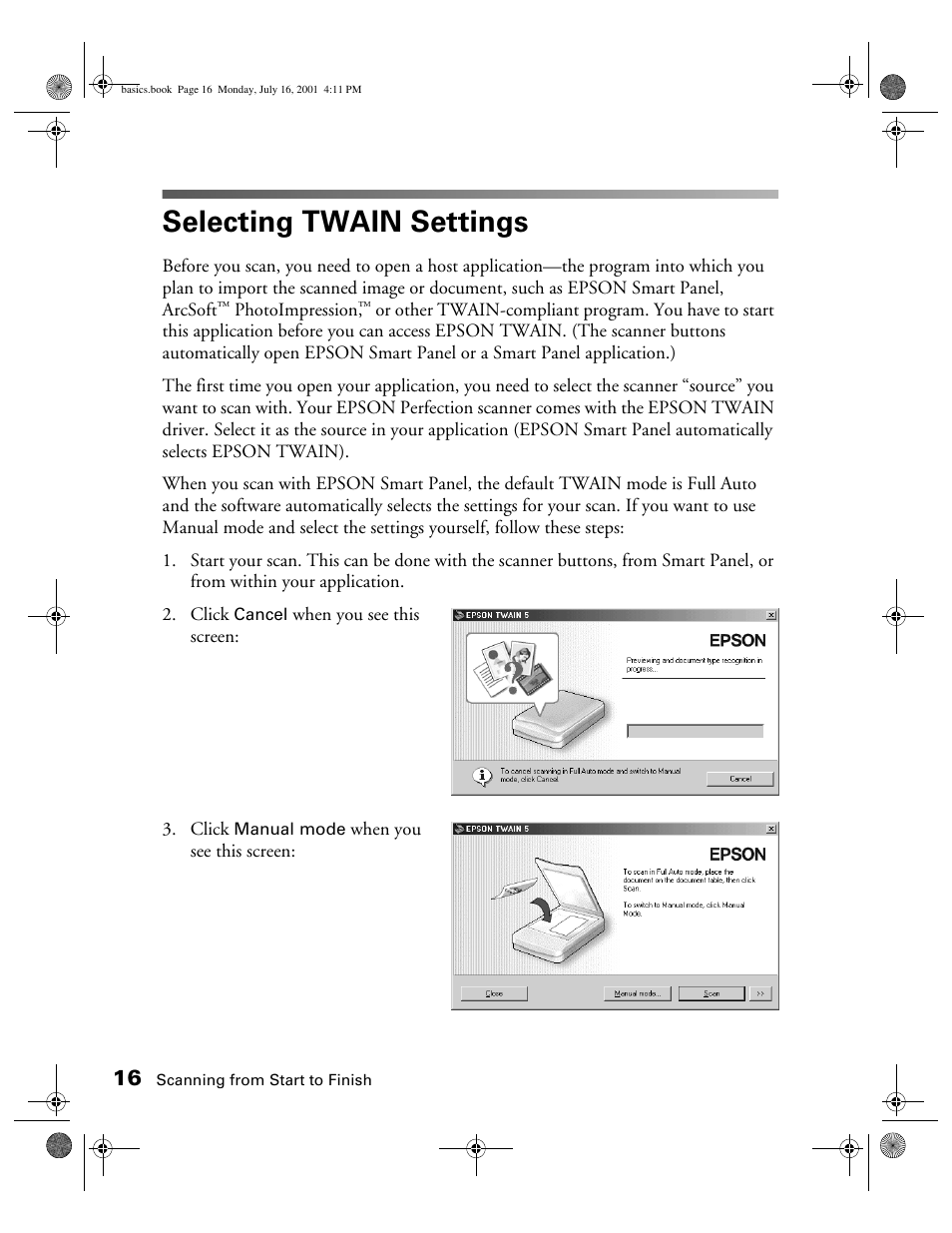 Selecting twain settings | Epson 1250 User Manual | Page 20 / 48