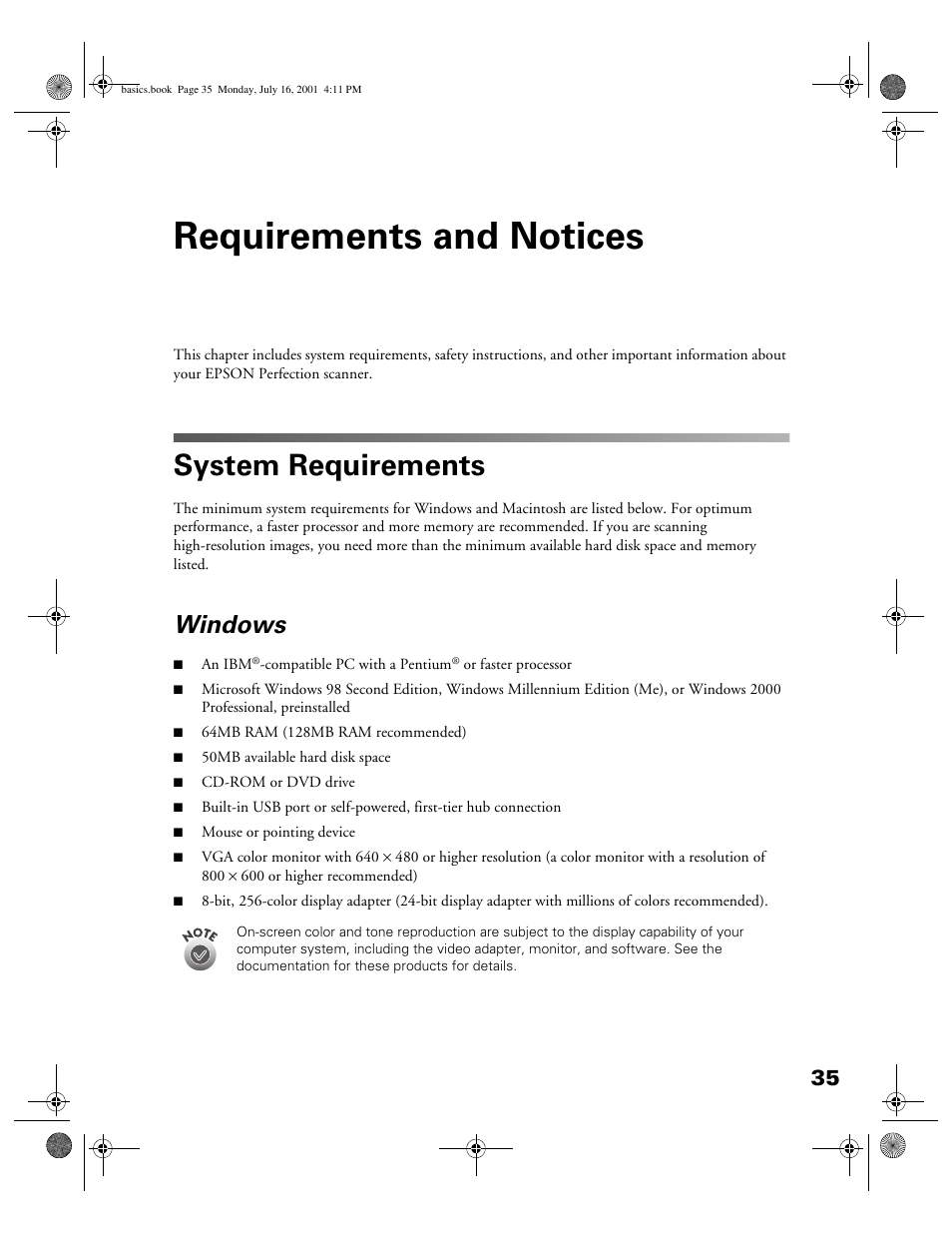 Requirements and notices, System requirements, Windows | Epson 1250 User Manual | Page 39 / 48