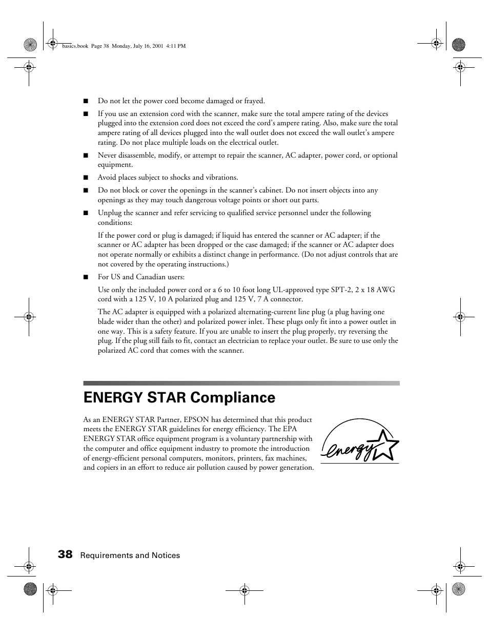 Energy star compliance, Compliance, Nergy | Epson 1250 User Manual | Page 42 / 48