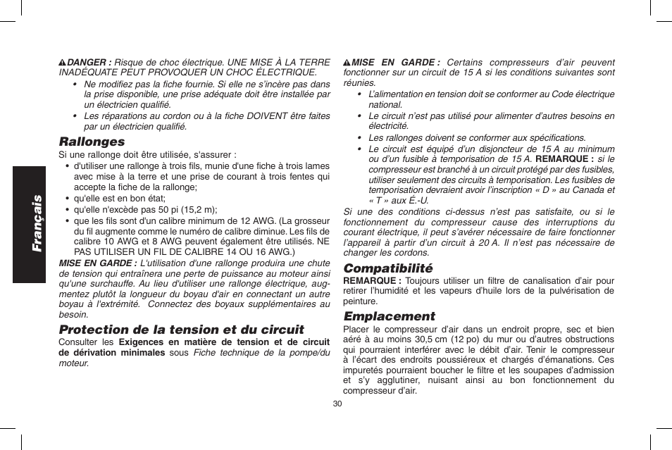 Français, Rallonges, Protection de la tension et du circuit | Compatibilité, Emplacement | Epson D55168 User Manual | Page 30 / 64