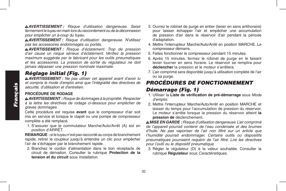 Français, Réglage initial (fig. 1), Procédures de fonctionnement démarrage (fig. 1) | Epson D55168 User Manual | Page 32 / 64