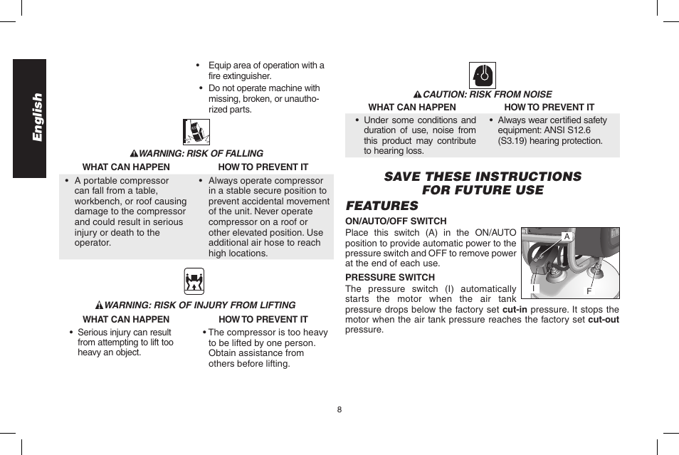 English, Save these instructions for future use features | Epson D55168 User Manual | Page 8 / 64