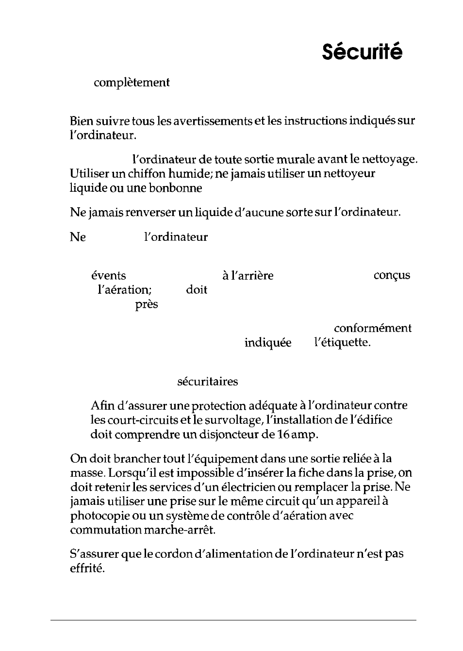 Instructions importantes de | Epson EL 3S/33 User Manual | Page 7 / 117