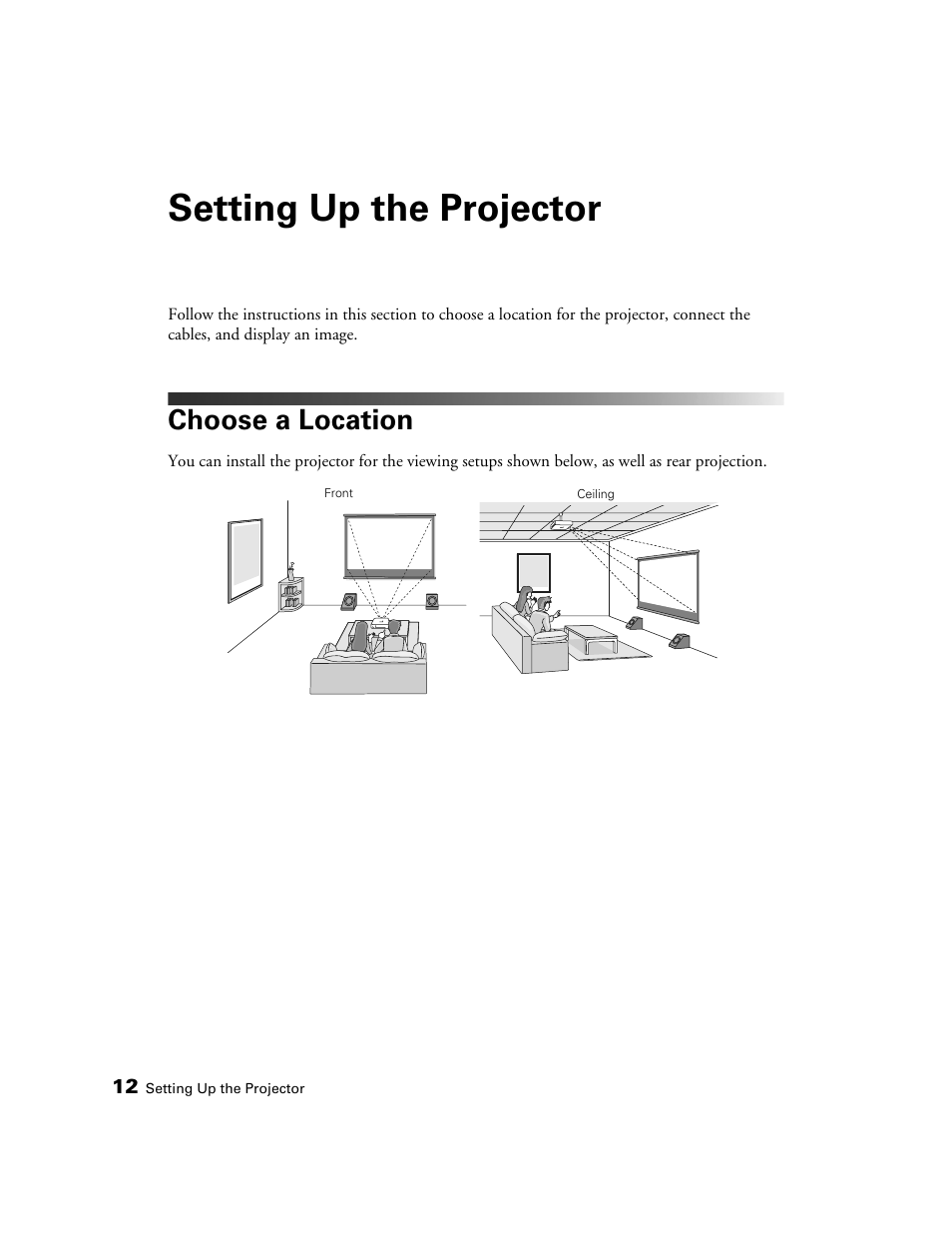 Setting up the projector, Choose a location | Epson 5020UB User Manual | Page 12 / 96