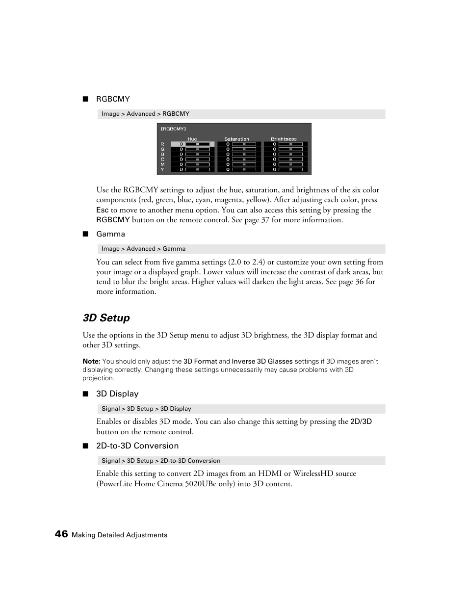 3d setup | Epson 5020UB User Manual | Page 46 / 96