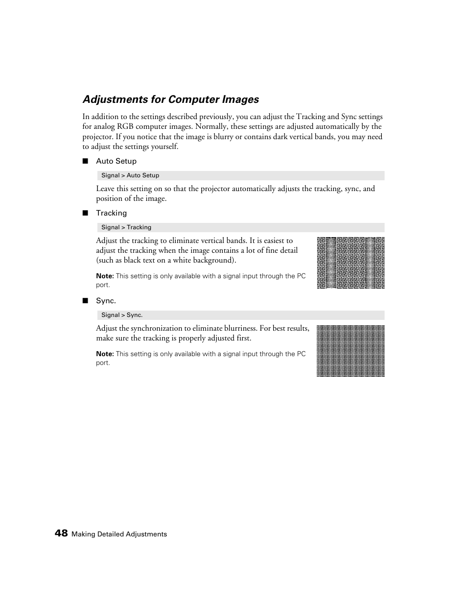 Adjustments for computer images | Epson 5020UB User Manual | Page 48 / 96